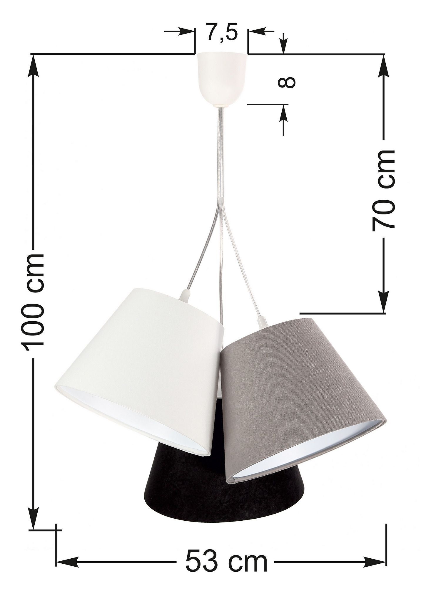 Suspension Gris Noir Tissu 3-flmg Lampe