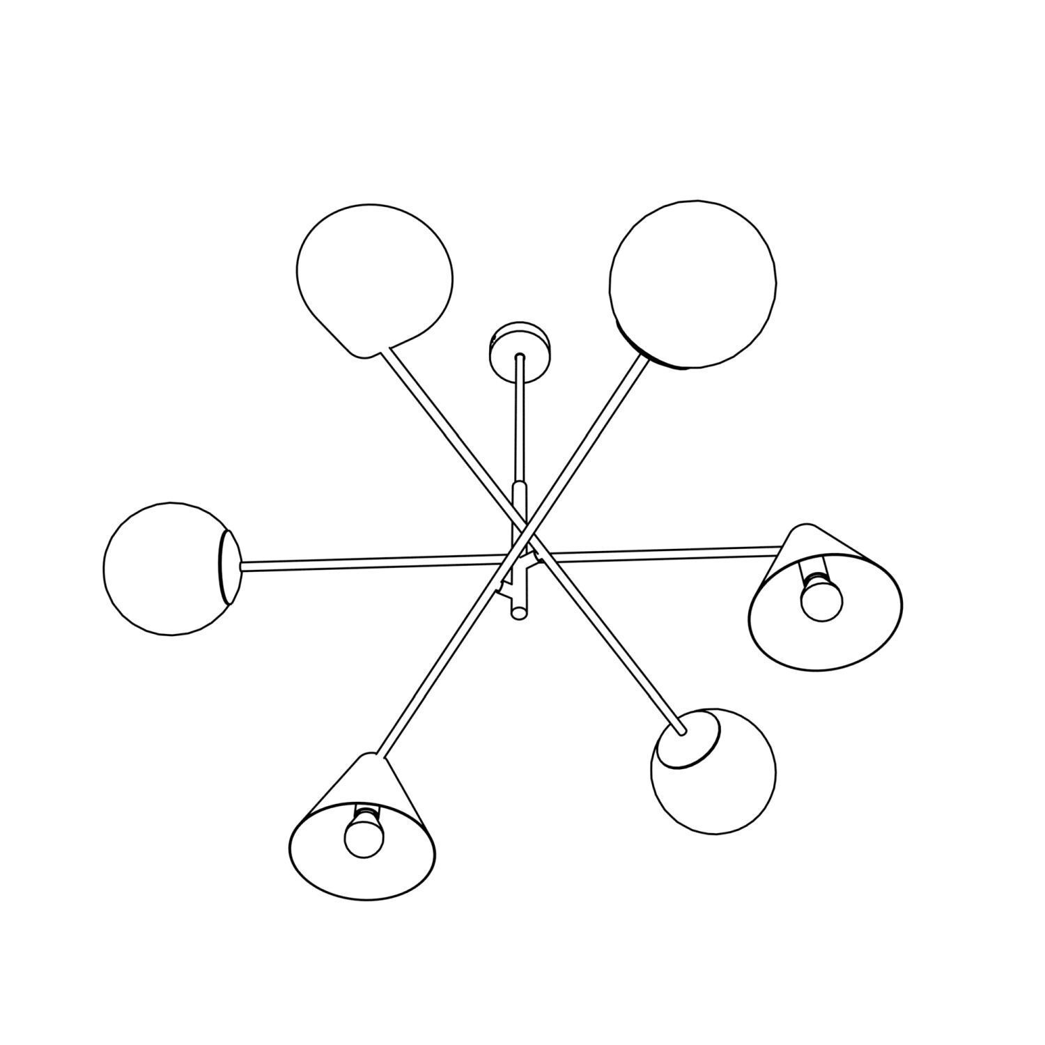 Kronleuchter, Deckenleuchte, Sechs-armig, Linienzeichnung, Moderner Lichtspender