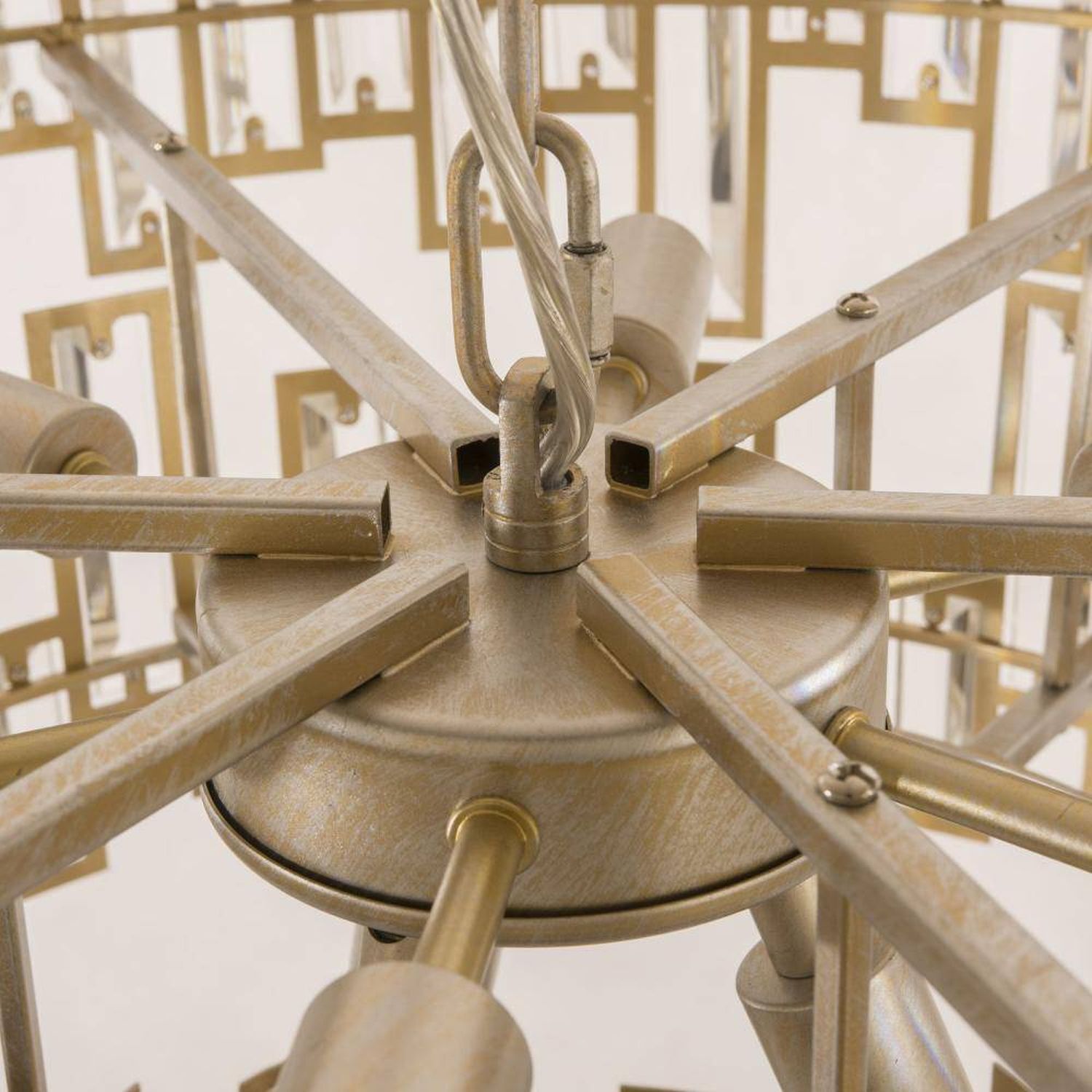 haengelampe-schlafzimmer-haengelampe-luester-aus-metall-azmara-9x-e14-bis-40w-champagner-klar-metall-kristall-le128229-04 Chandelier, Metallisch, Goldfarbene, Anhängerkette?, Geometrische Arme