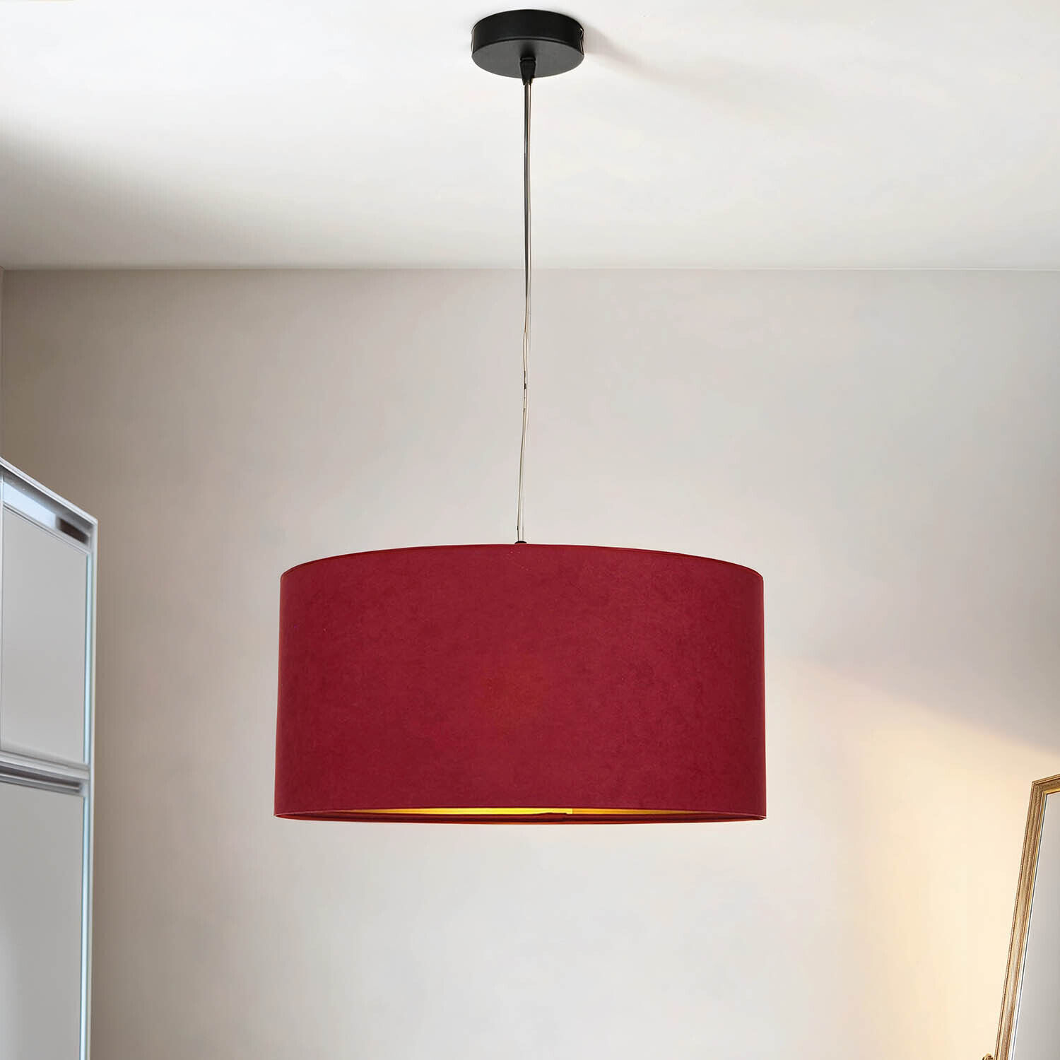 Hängeleuchte Stoff Ø40cm Rot Gold Retro Esstisch Lampe, Deckenleuchte