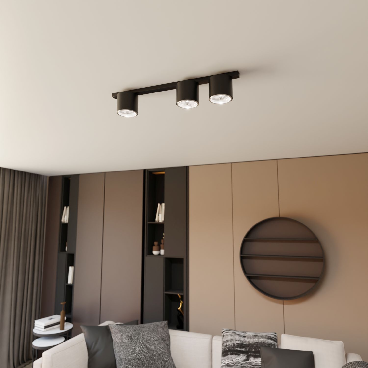 Deckenlampe Metall 70 cm lang Schwarz 3-flammig GU10 AR111 Drinnen, Innenarchitektur, Inneneinrichtung, Wohnzimmer, Zimmer