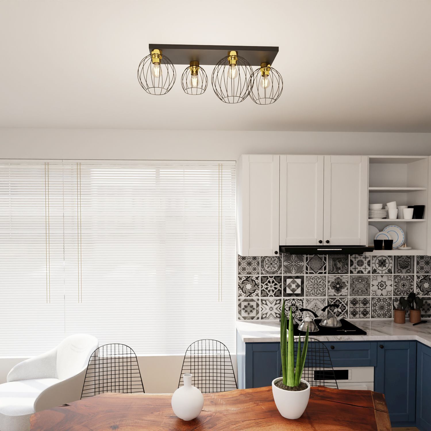 Plafonnier élégant noir or métal E27 L:70 cm Drinnen, Innenarchitektur, Esszimmer, Esstisch, Küche