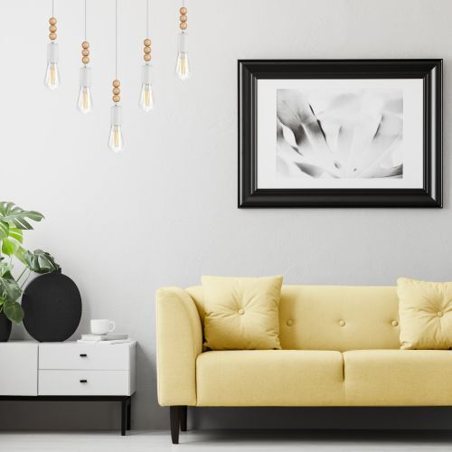 Blanc Suspension Bois 5xE27 longue Table de salle à manger moderne