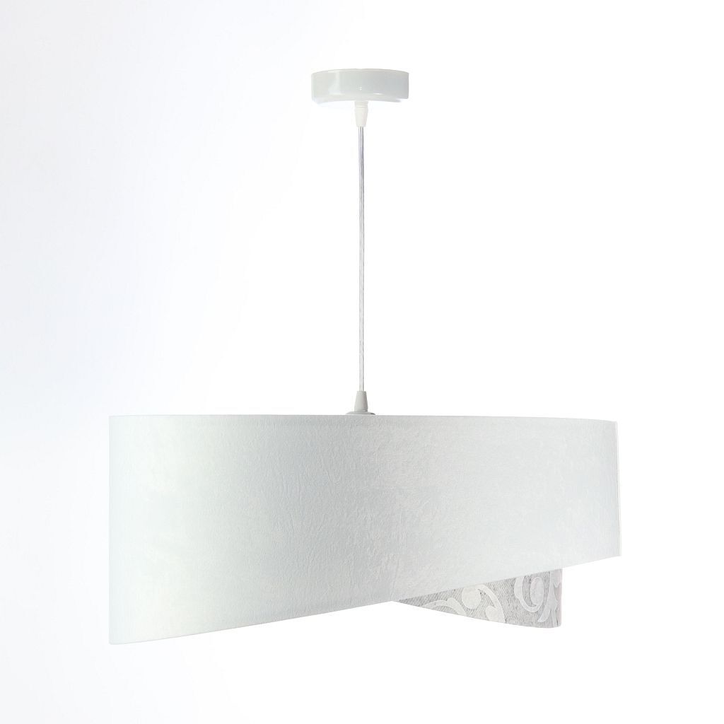 Hängeleuchte Weiß Grau Silber E27 rund D: 50 cm Stoff Lampe