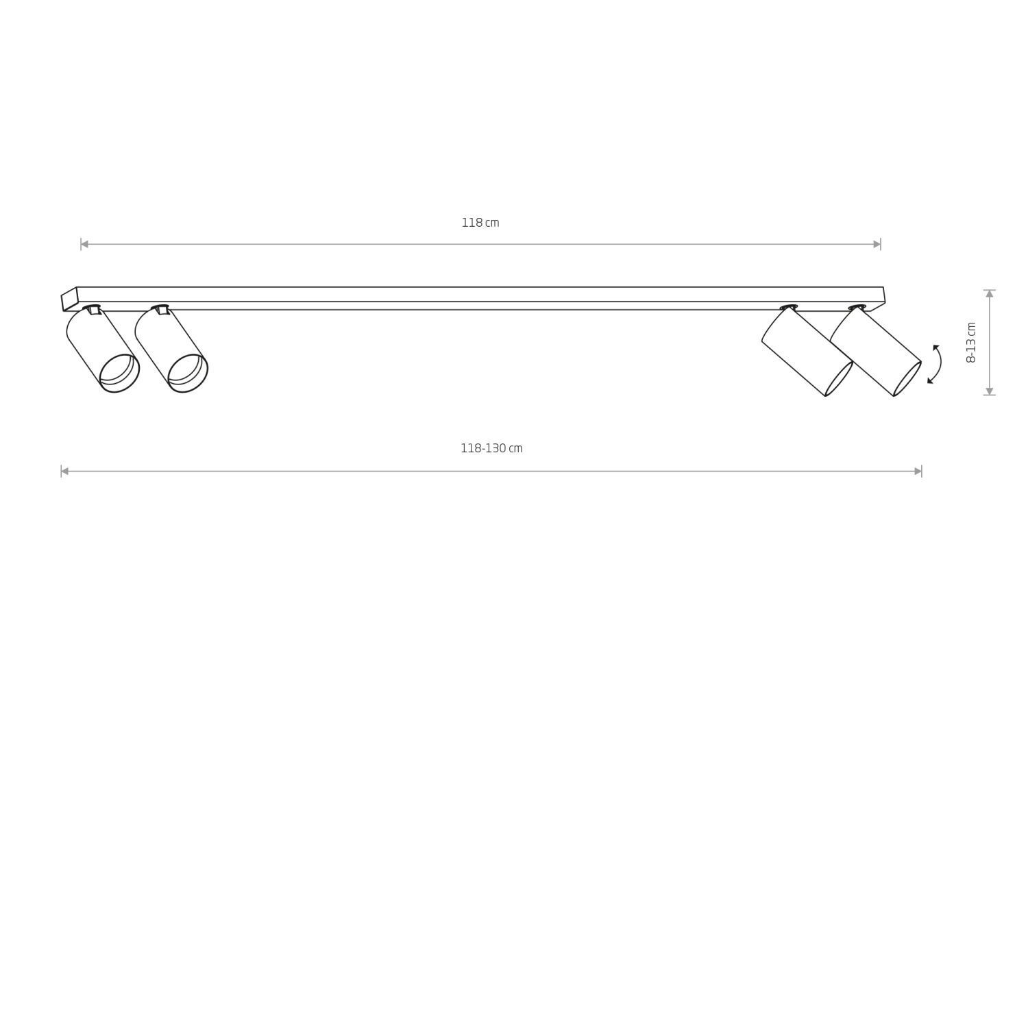 Projecteur de plafond 4-flamme GU10 en blanc or 118 cm apparent