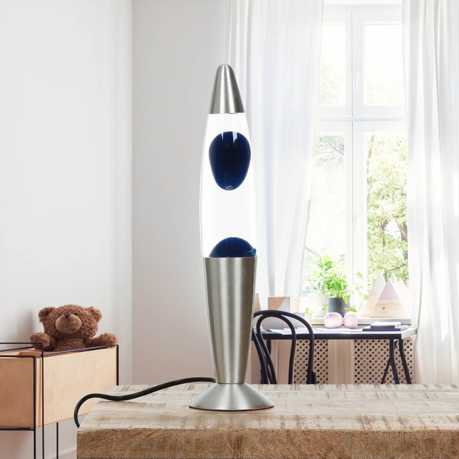 Harmonische Lavalampe Blau Silber rund Ø6cm TIMMY Lampe, Tischlampe