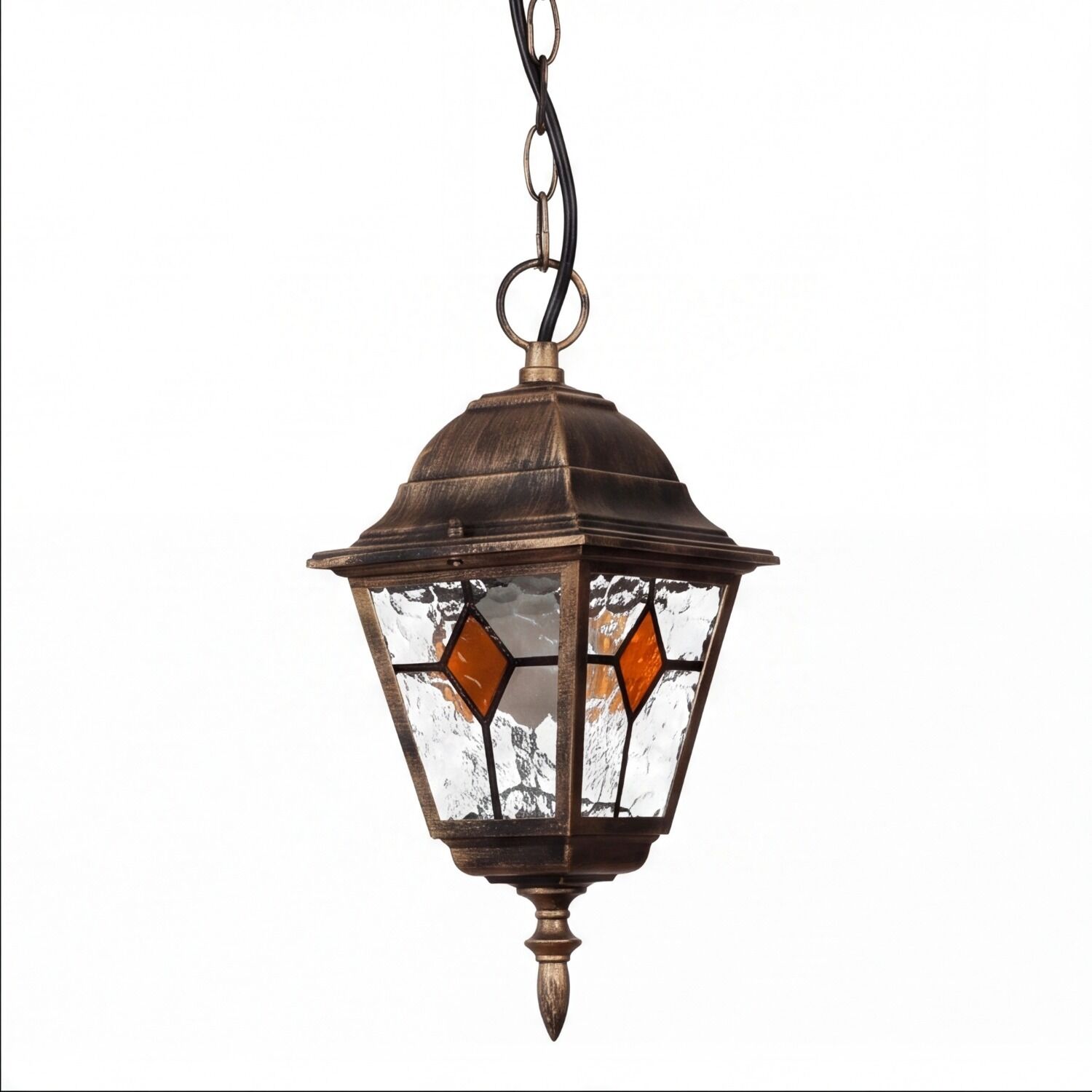 hängende Lampe, Laterne, Antiklook, Glastüre, Kupferbraun