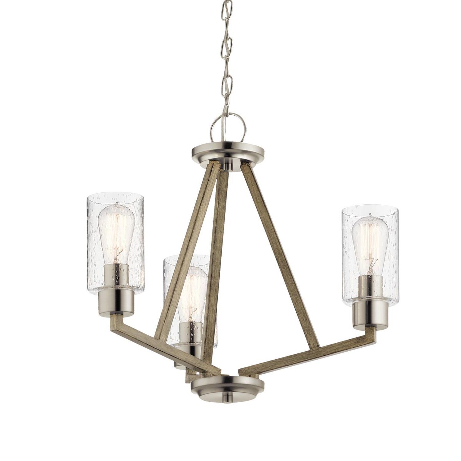 Kronleuchter Glas Schirm 55,8 cm breit 3-flammig E27 elegant Hängeleuchte, Chandelier, Holz, 4-arm, Glas