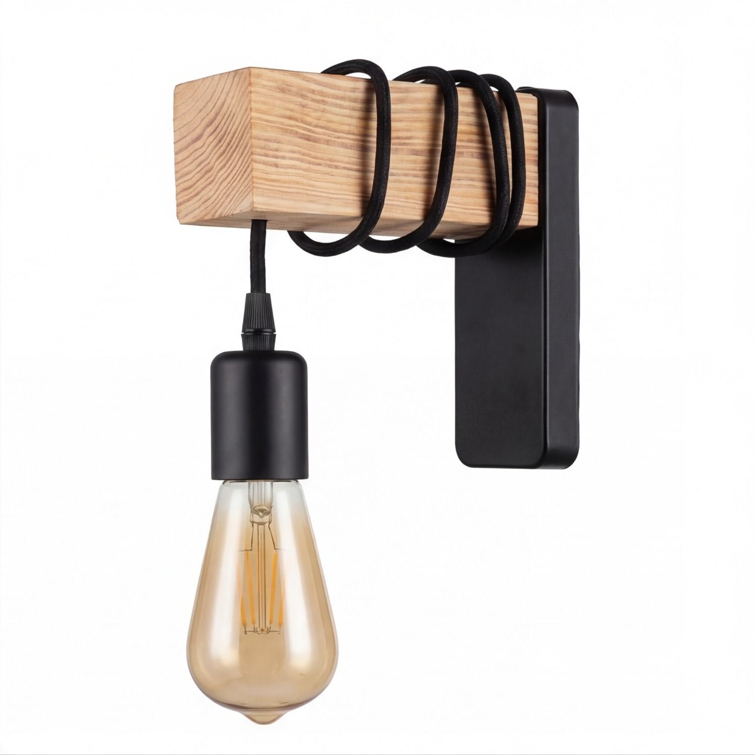 Wandleuchte, Wandlampe, E27 Leuchte, Holz und Metall, Glühbirne
