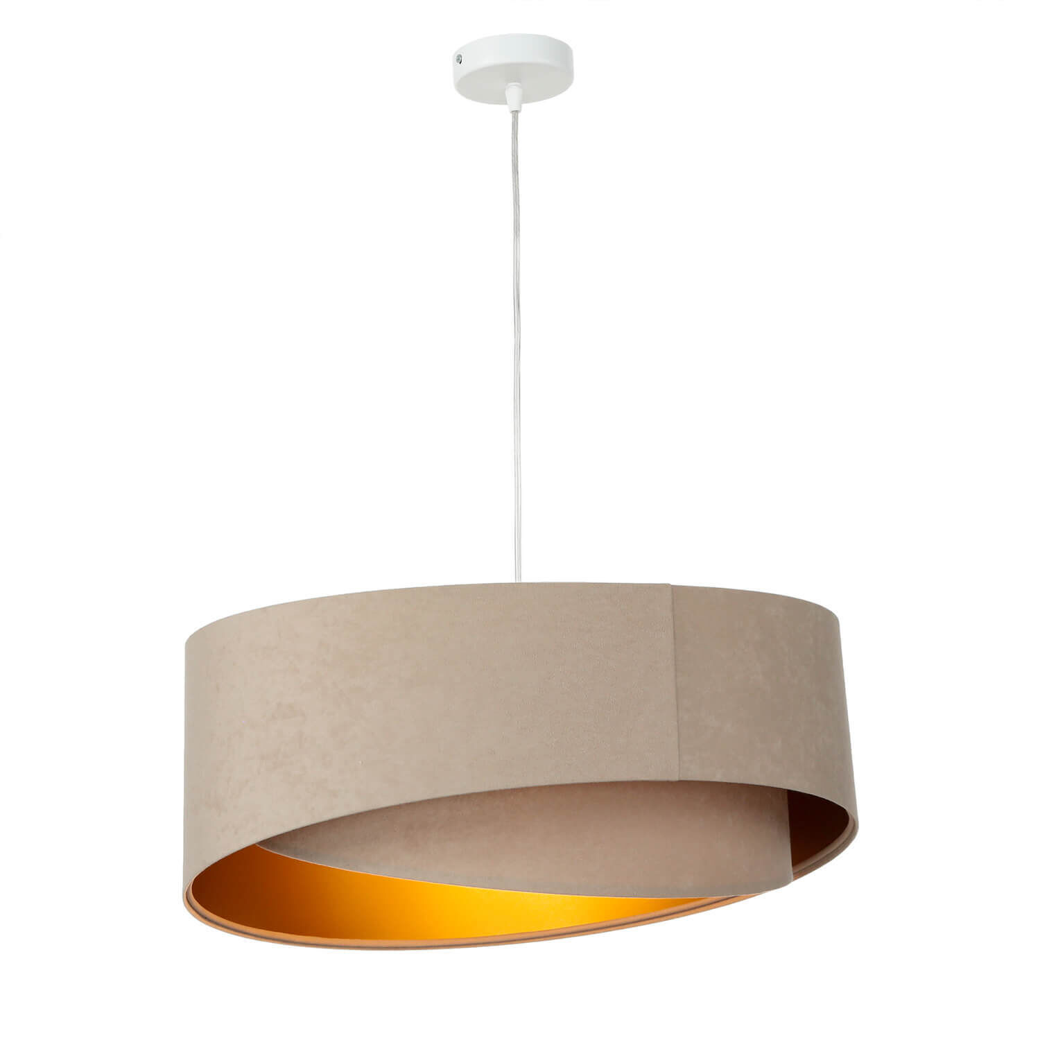 Hängelampe rund Beige Gold Ø50cm Esstisch Stoff Lampe