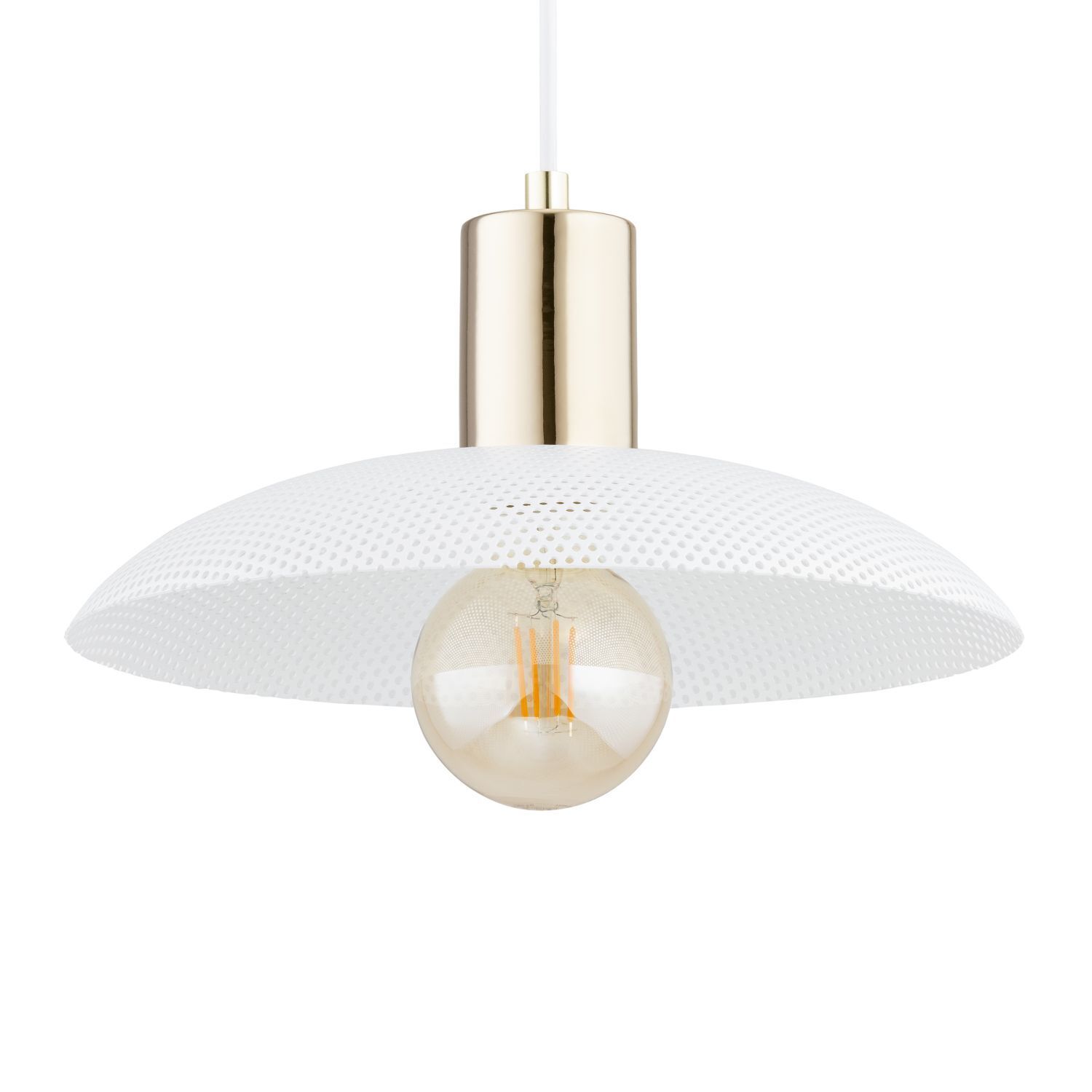 Hängeleuchte Weiß Gold Ø 30 cm H: max. 100 cm verstellbar E27 Leuchte, Lampe, Deckenventilator, Elektrisches Gerät, Licht