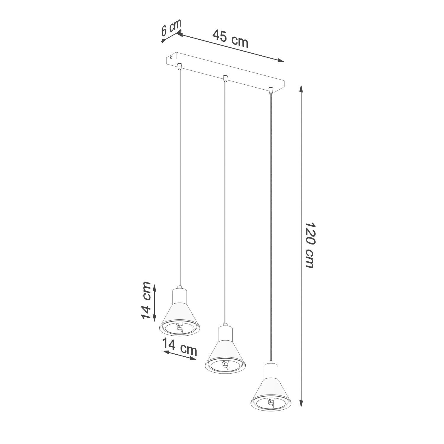 Suspension 3 flammes Retro ES111 Métal noir