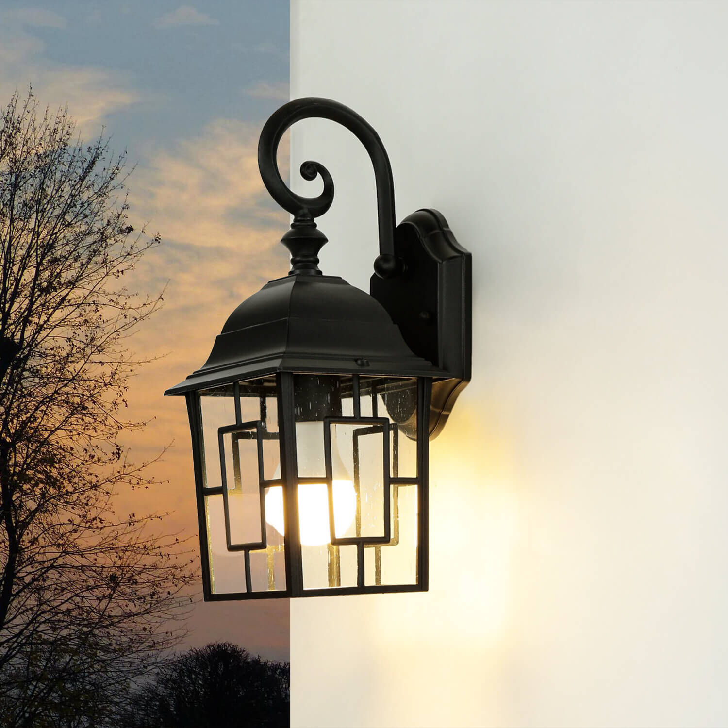 Wandlaterne außen Schwarz E27 H: 37 cm Aluminium Glas