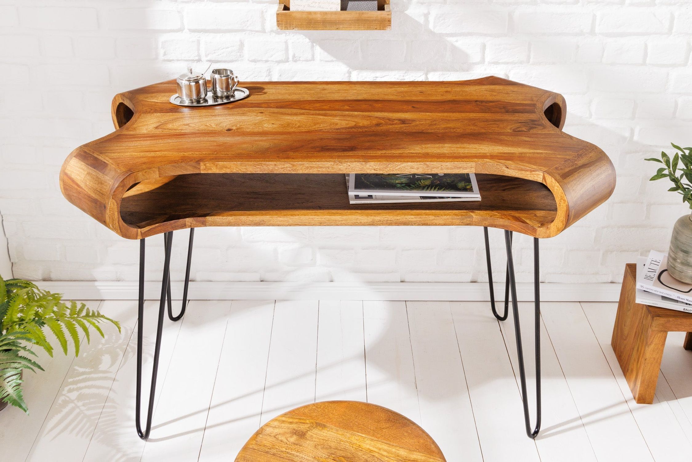 Bureau bois de sheesham métal 120 x 78 cm Hartholz, Gebeiztes Holz, Holz, Tabelle, Innenarchitektur