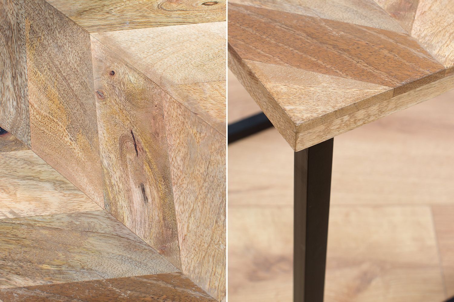 Couchtisch Mango Holz Metall 45x160 cm in Natur Schwarz Holz, Sperrholz, Schnittholz, Tabelle, Bodenbeläge