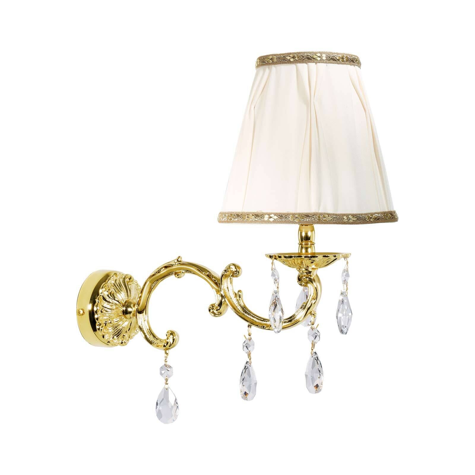 Applique laiton tissu cristal H : 34,5 cm poli blanc E14