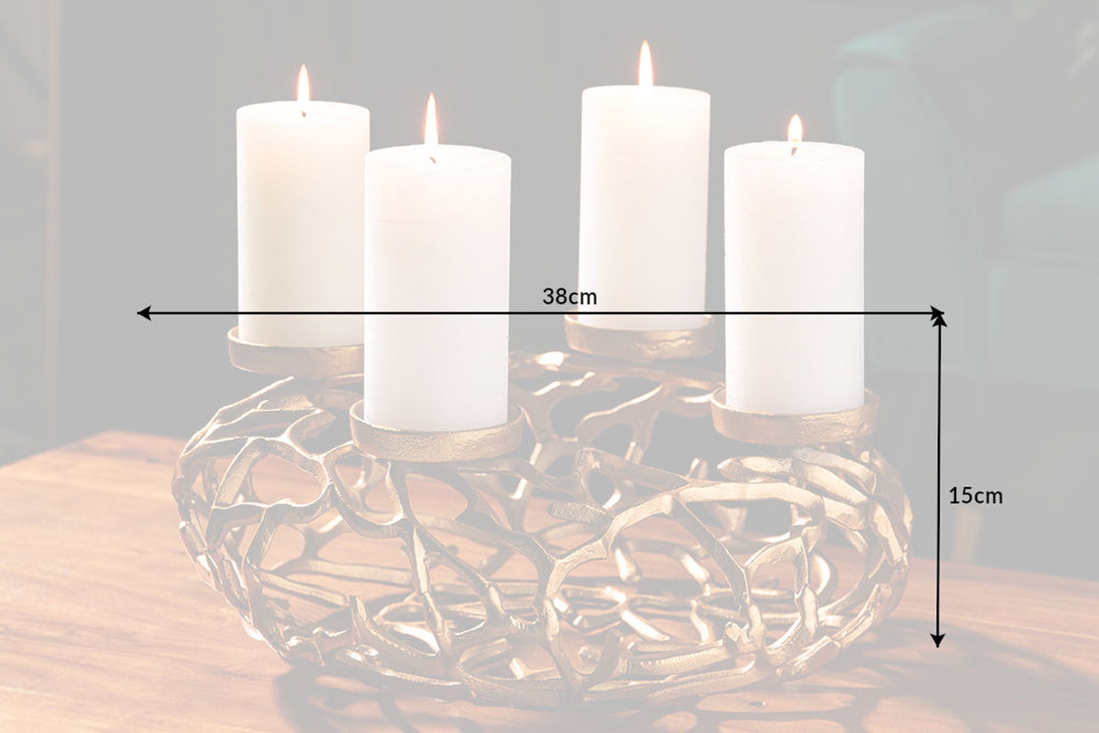 Bougeoir pour bougies bloc Ø 38 cm fait main en or Kerze