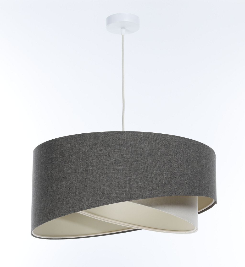 Hängeleuchte Grau Creme E27 rund D: 45 cm Stoffschirm Lampe