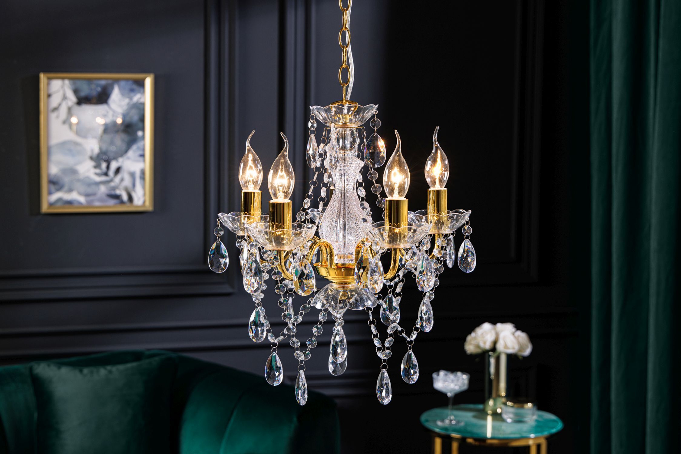 Kronleuchter Metall Acryl Kerzen 5-flammig E14 Leuchter, Lampe