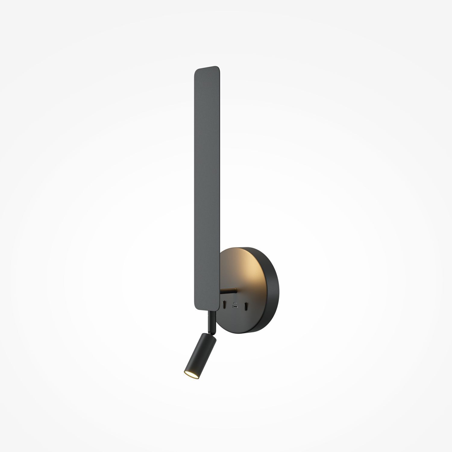 LED Wandlampe Schwarz H:51,6 cm 3000 K Schalter USB Wandleuchte, verstellbar, Metall, Schwarz, LED-Spotlight