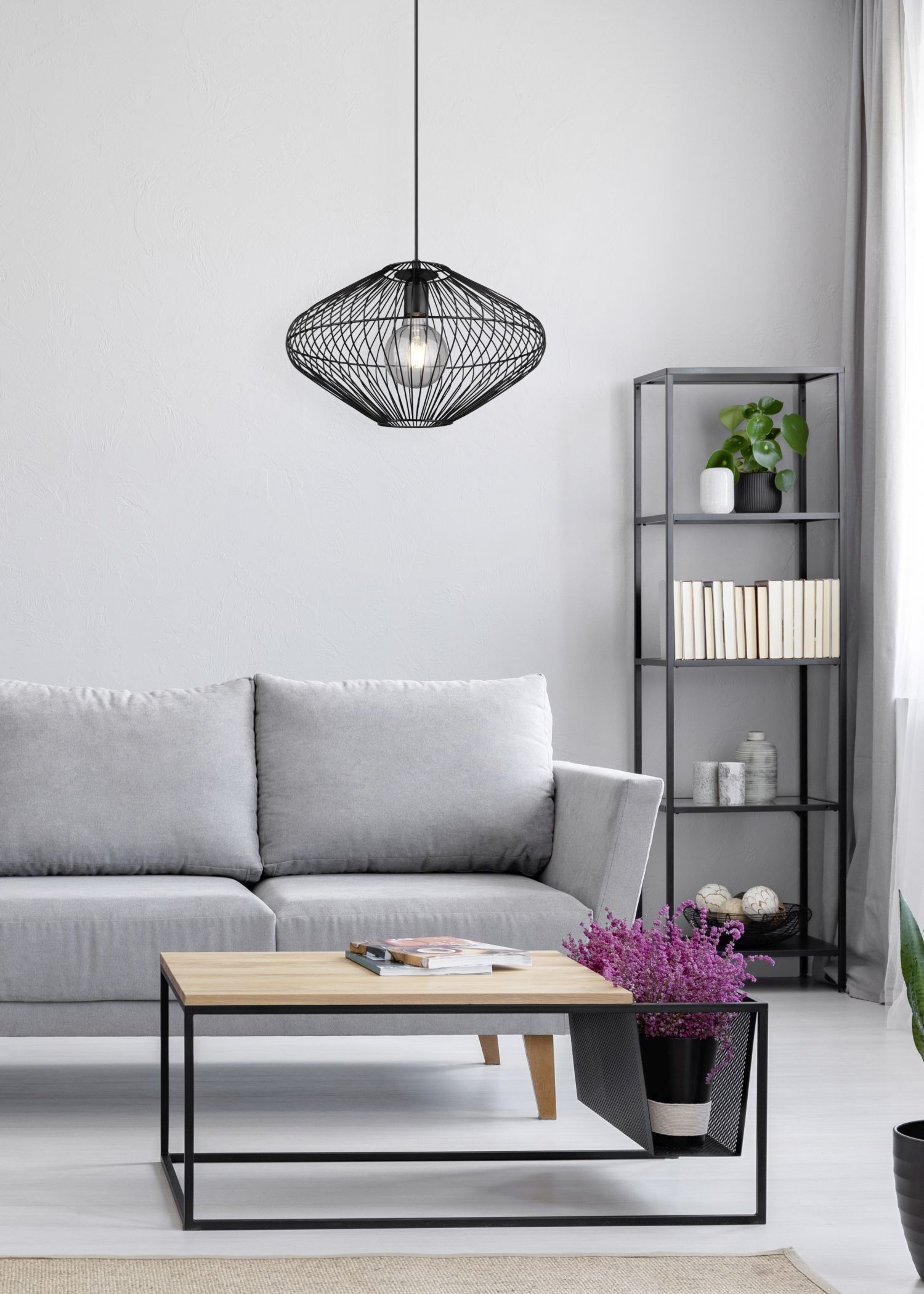 Lampe à suspendre noire Abat-jour filaire Métal E27 Ø38 cm Rétro Kaffeetisch, Mobiliar, Tabelle, Wohnzimmer, Lampe