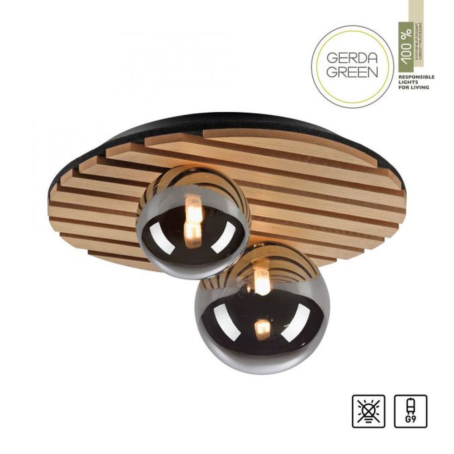 Lampe de plafonnier confortable Boules de verre en bois G9 Ø38,5 cm Naturel Deckenleuchte, Gerät, Deckenventilator, Elektrisches Gerät