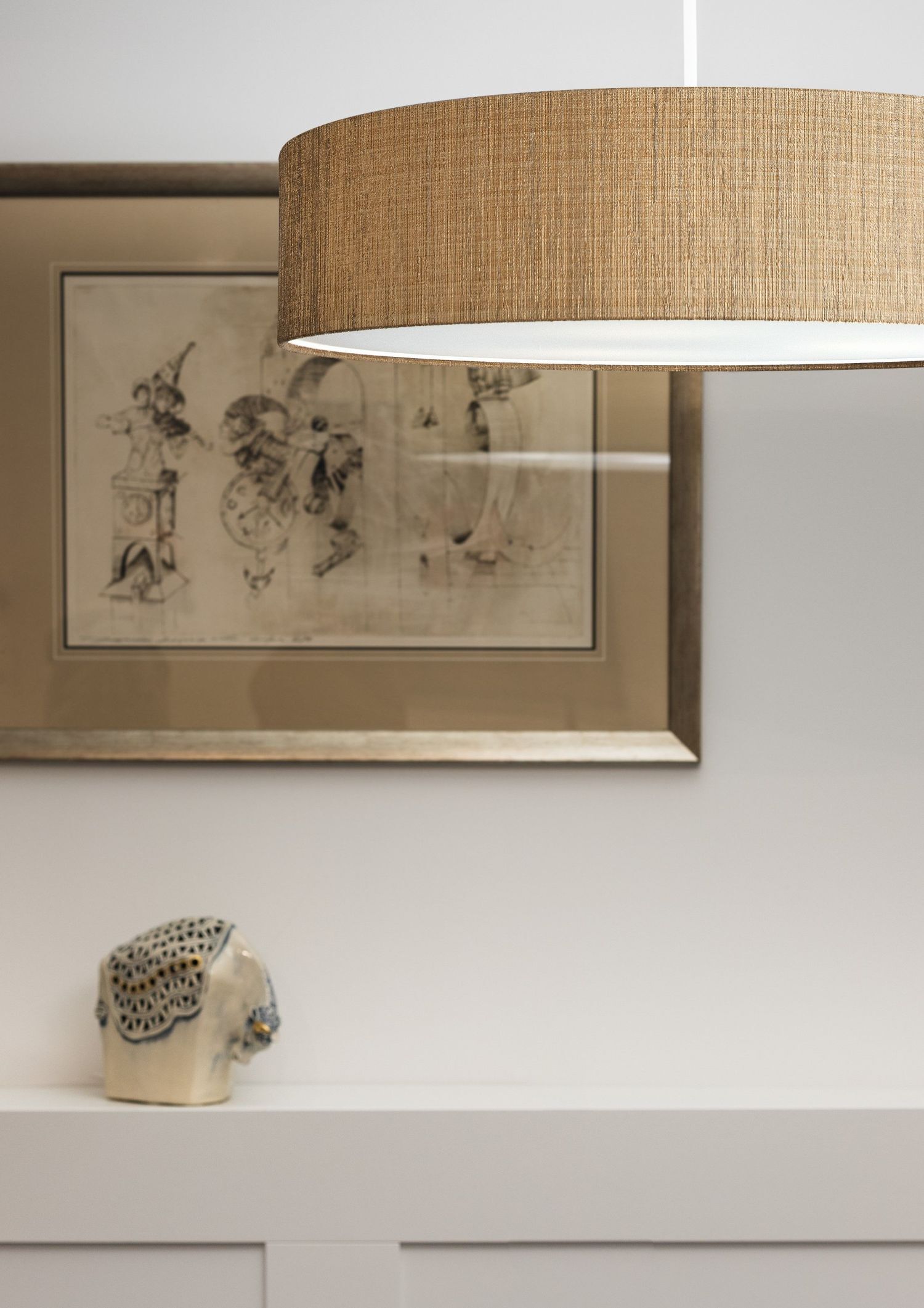 lampshade, hängelampe, Leinen-Schirm, Dekorrahmen, keramische figur