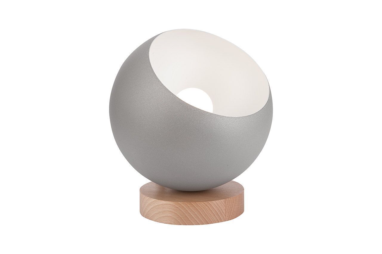 Kleine Tischlampe Kugel in Silber E27 Ø17 cm Metall Holz Sphäre, Lampe