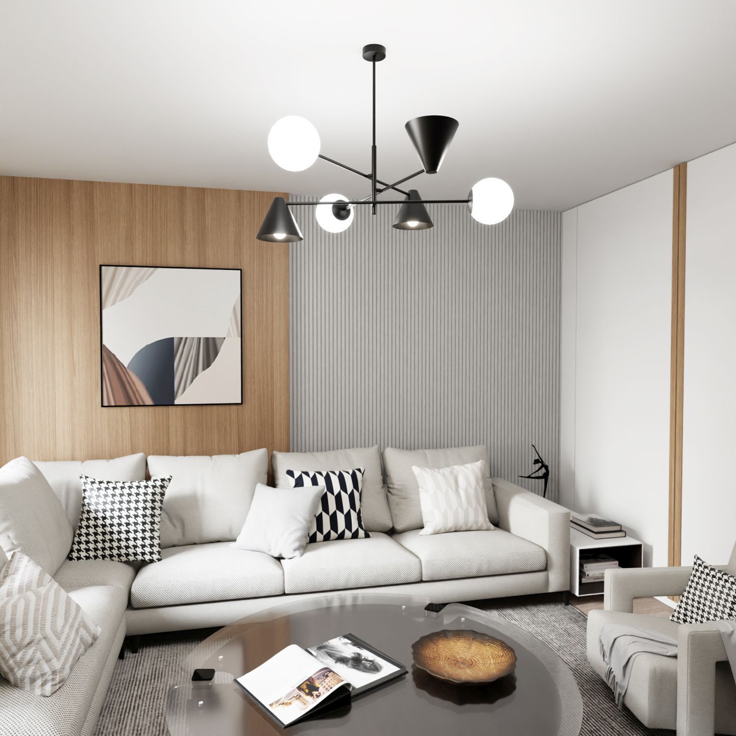 Blendarme Plafonnier noir blanc L:70 cm E14 6-flmg Dekoration für Zuhause, Wohnzimmer, Couch, Tabelle, Innenarchitektur