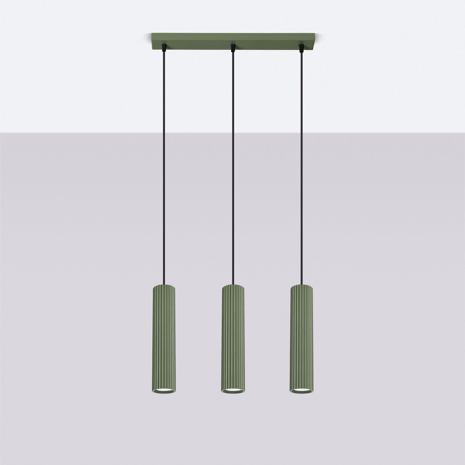 Lampe à suspendre en métal à 3 flammes GU10 L : 45 cm en vert Moderne