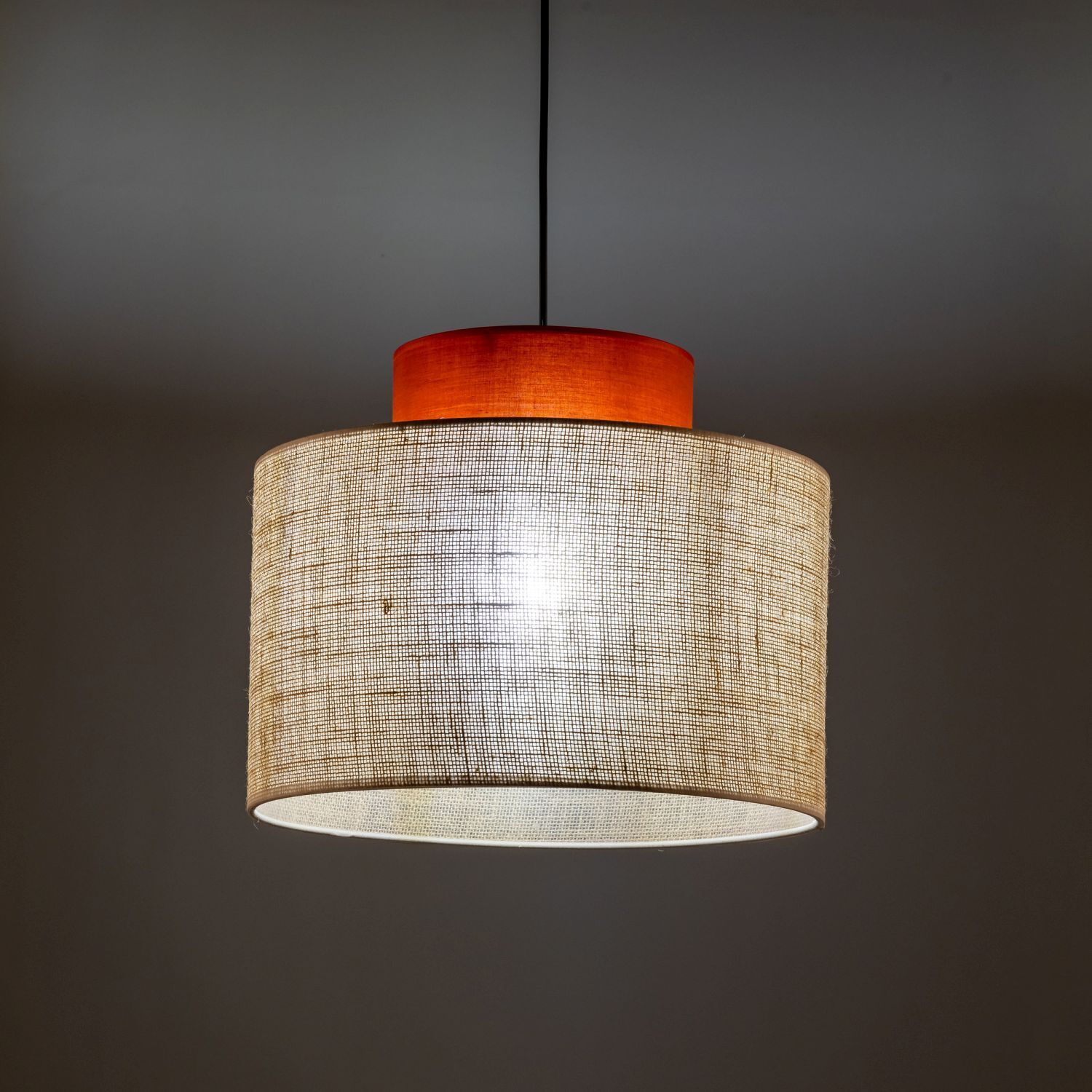 Hängelampe rund Ø 20 cm H: max. 170 cm E27 Jute Stoff Lampe