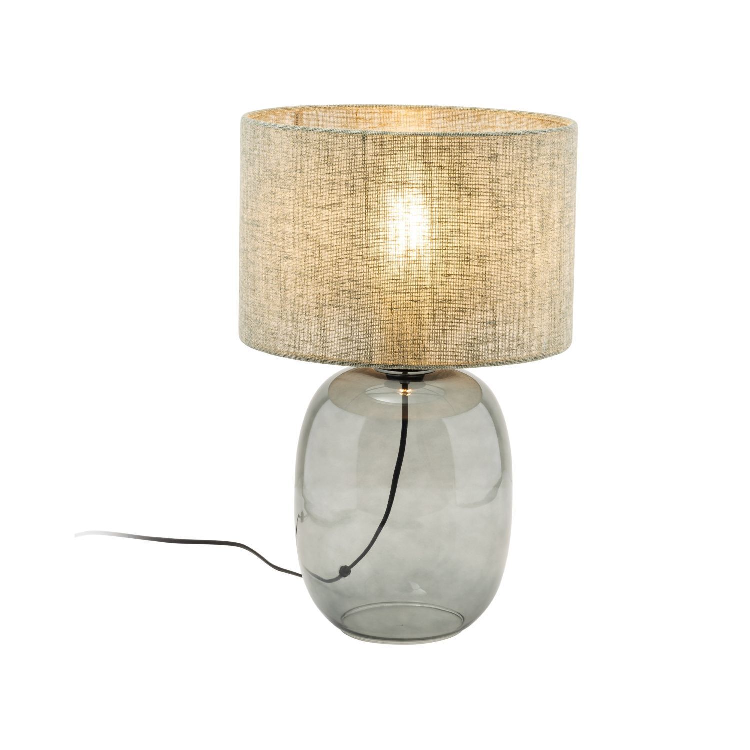 Lampe de table verre fumé tissu E27 H : 48 cm Ø 30 cm Gris Vert