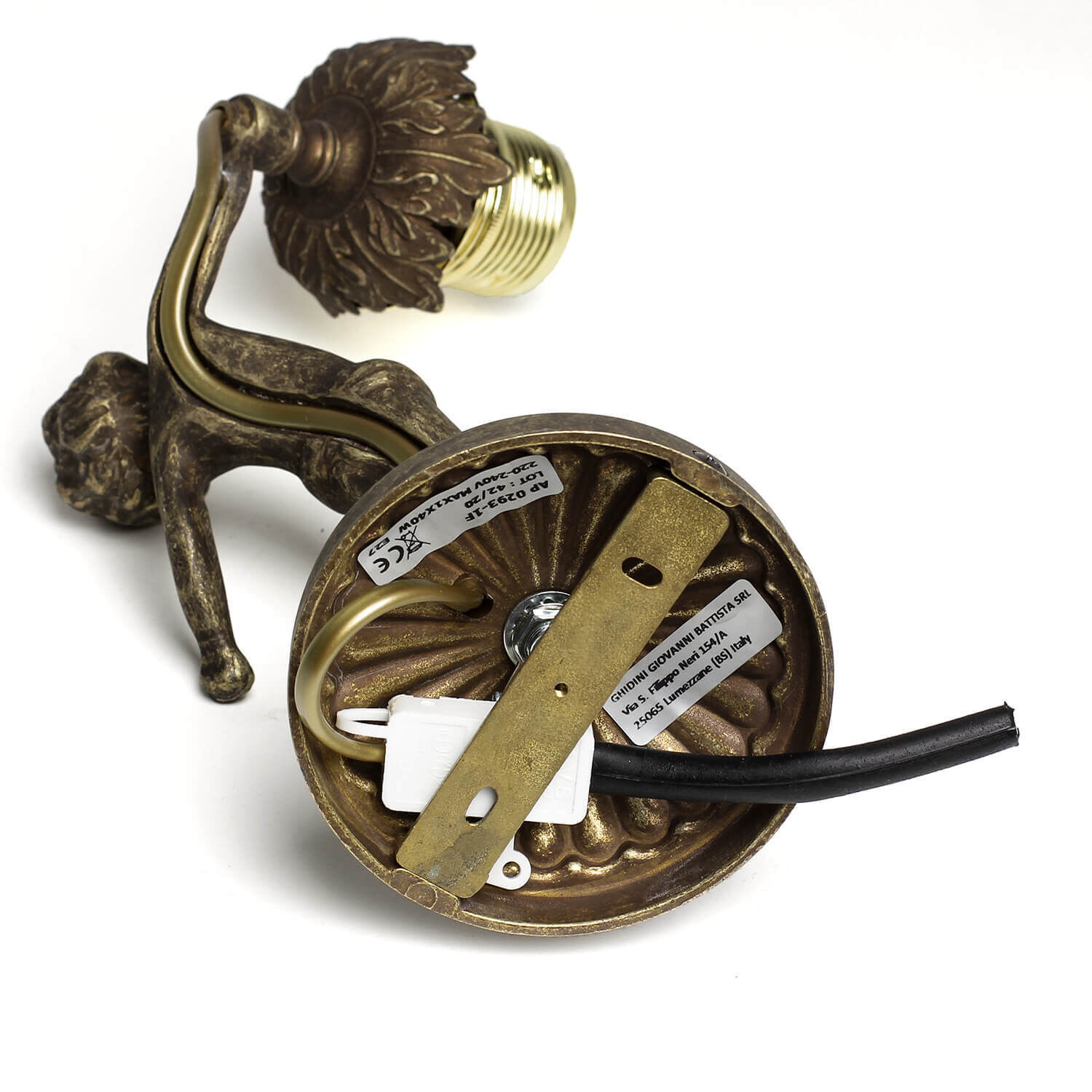 Wandleuchte aus Echt-Messing Antik Bronze Putti Bronze