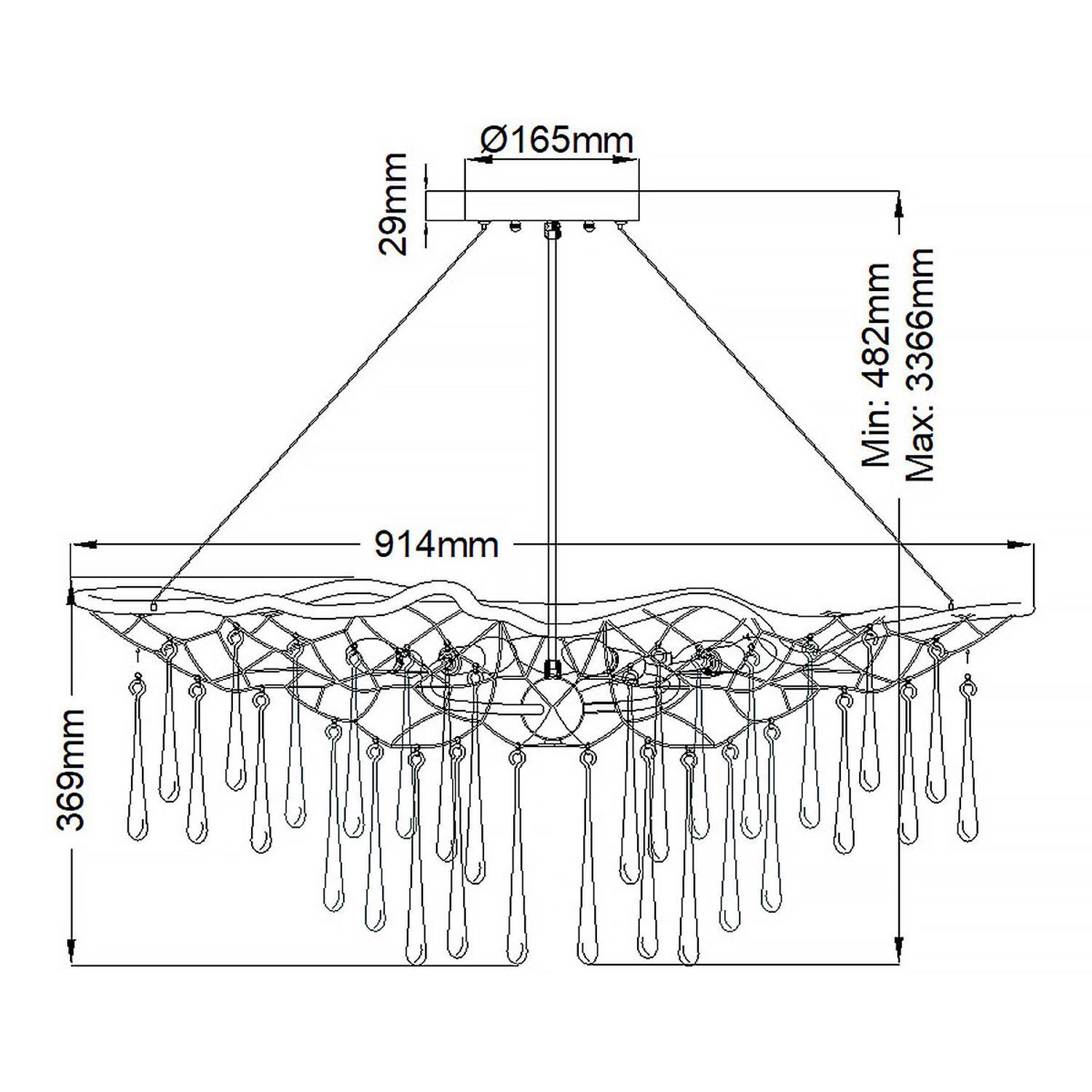 Hängelampe Metall Kristall 91,4 cm breit H: max. 336,6 cm
