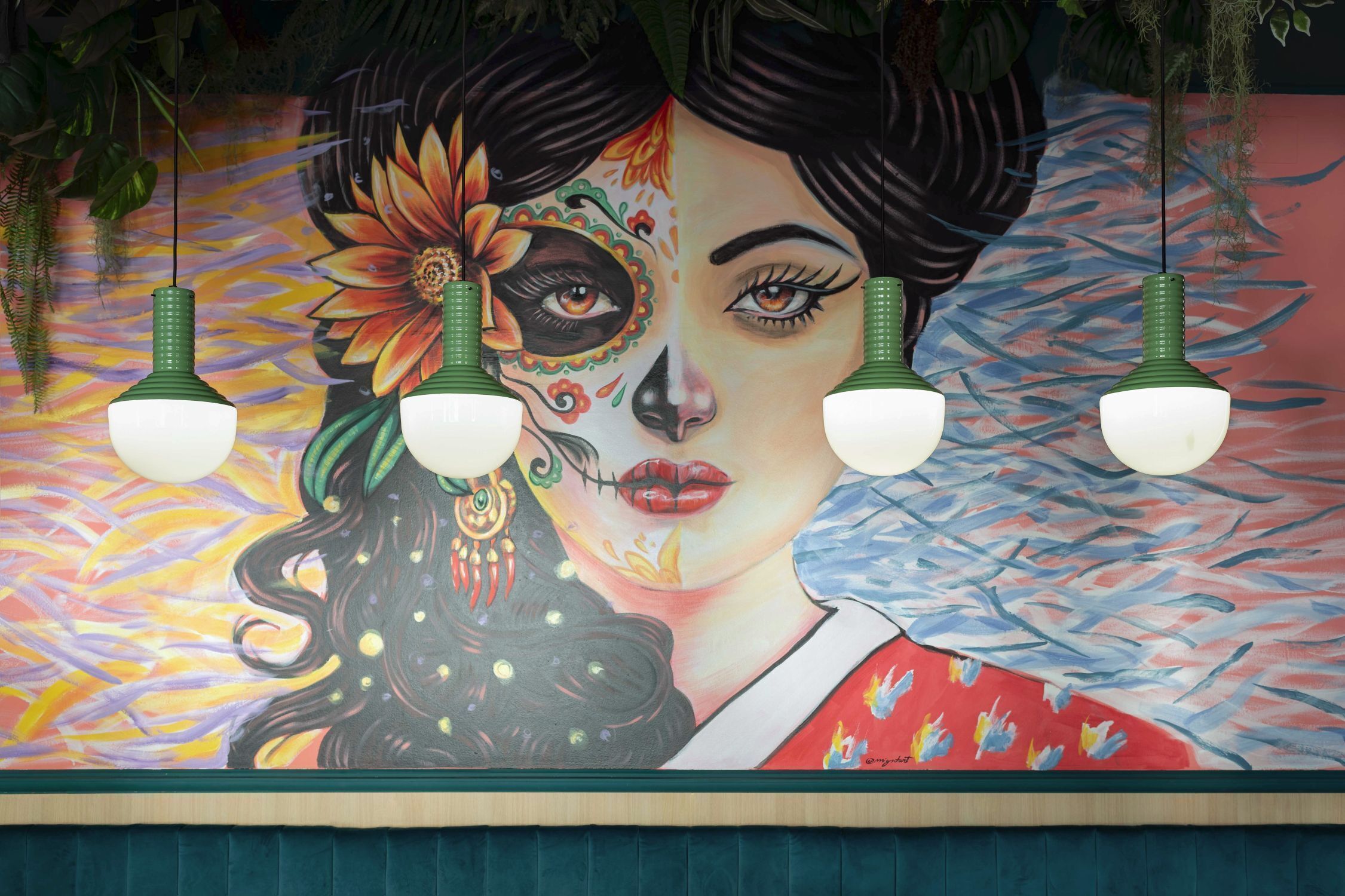 Hängelampe Keramik Glas Ø 24 cm rund H: max. 159 cm E27 Kunst, Malerei, Wandbild, Moderne Kunst, Gesicht