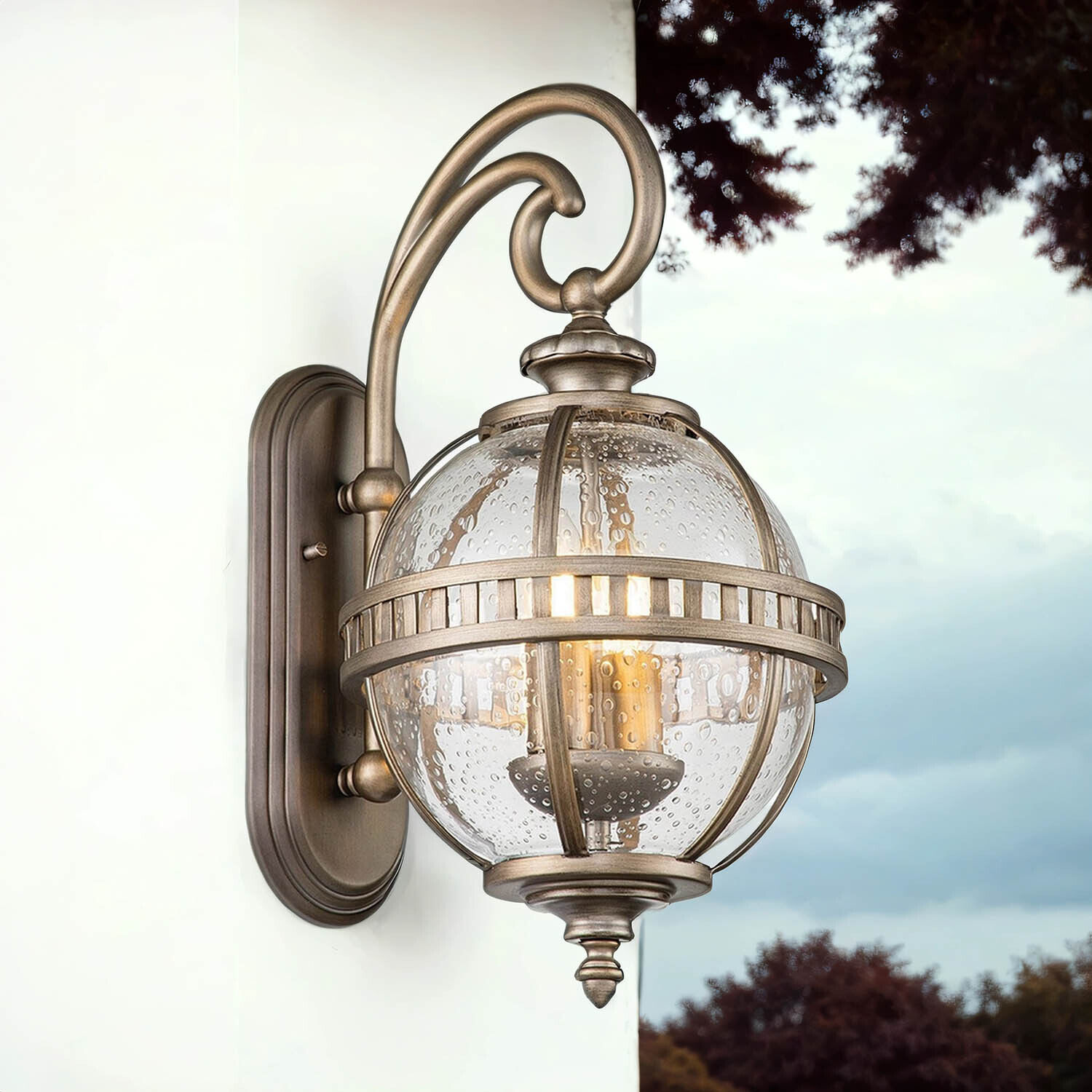 Vintage Wandlampe außen Aluminium Glas H: 48,9 cm IP44 E14 Leuchte, Lampe, Kronleuchter