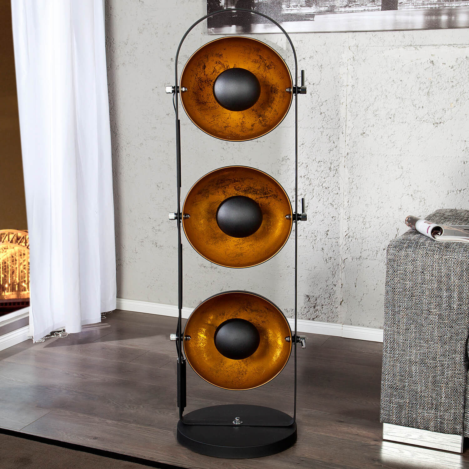 Außergewöhnlich Stehlampe 130cm Schwarz Gold Elektronik, Sprecher