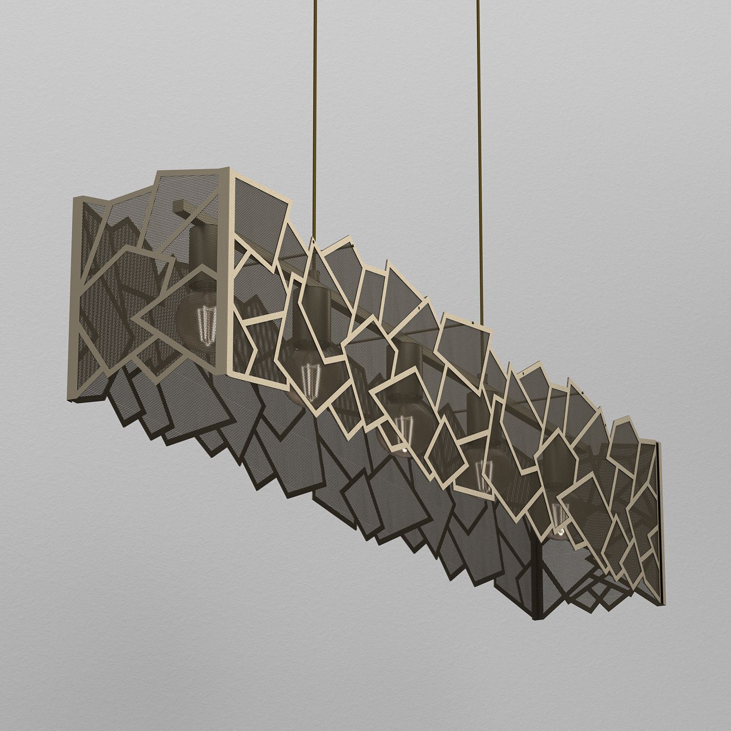 XXL Hängelampe in Gold Metall 205 cm lang dekorativ Leuchter, Lampe, Bogen, Architektur