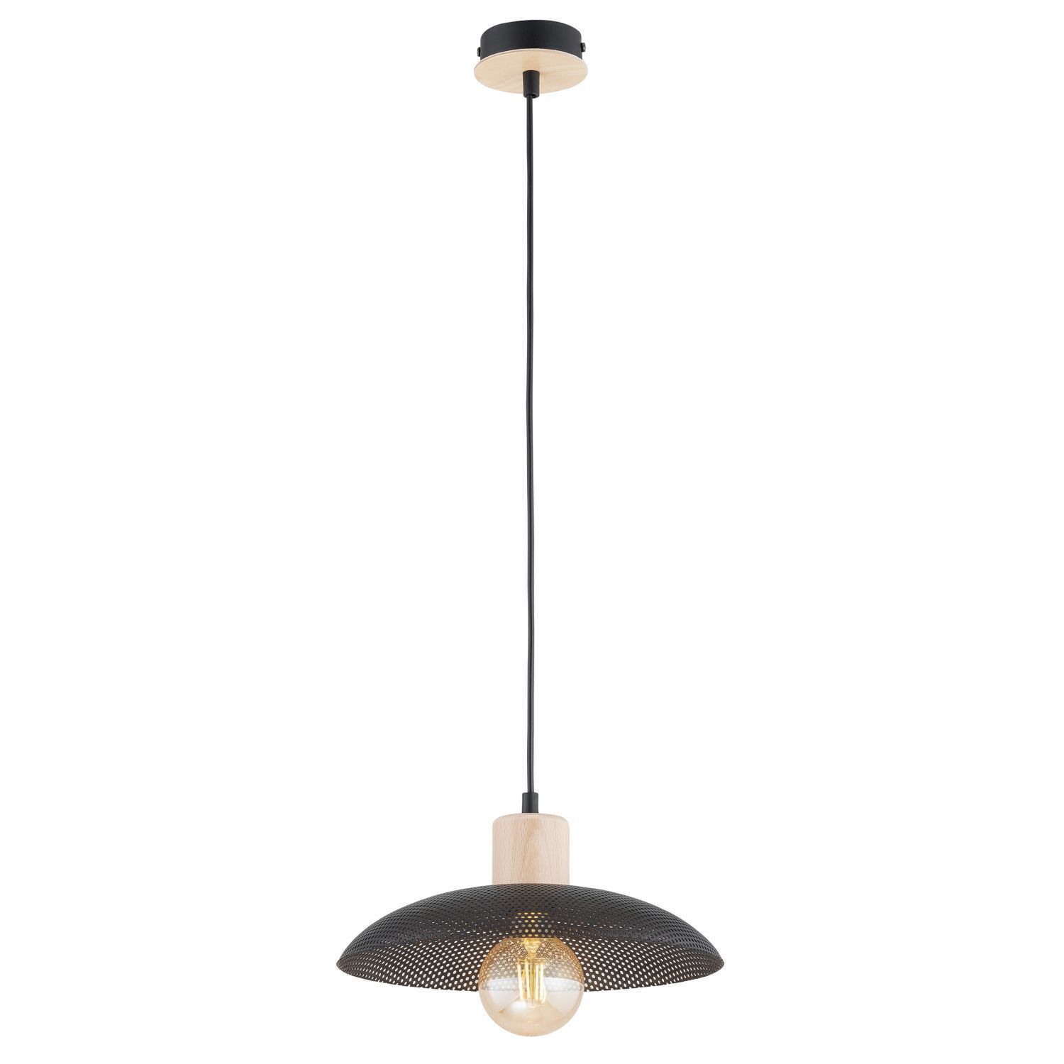 Hängelampe Metall Ø 30 cm Schwarz Holzoptik E27 Loft