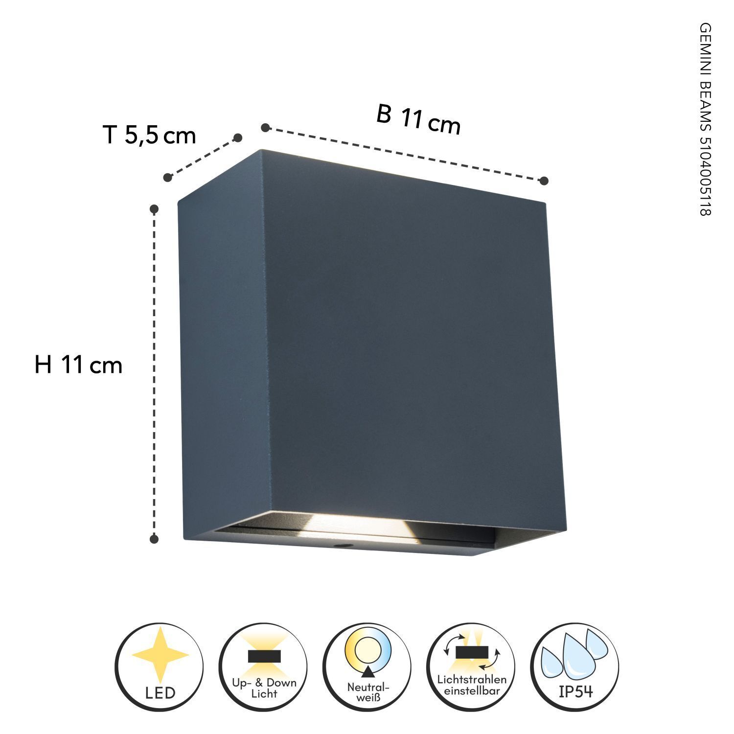 LED Outdoor Wandleuchte Aluminium 4000 K IP54 Up Down