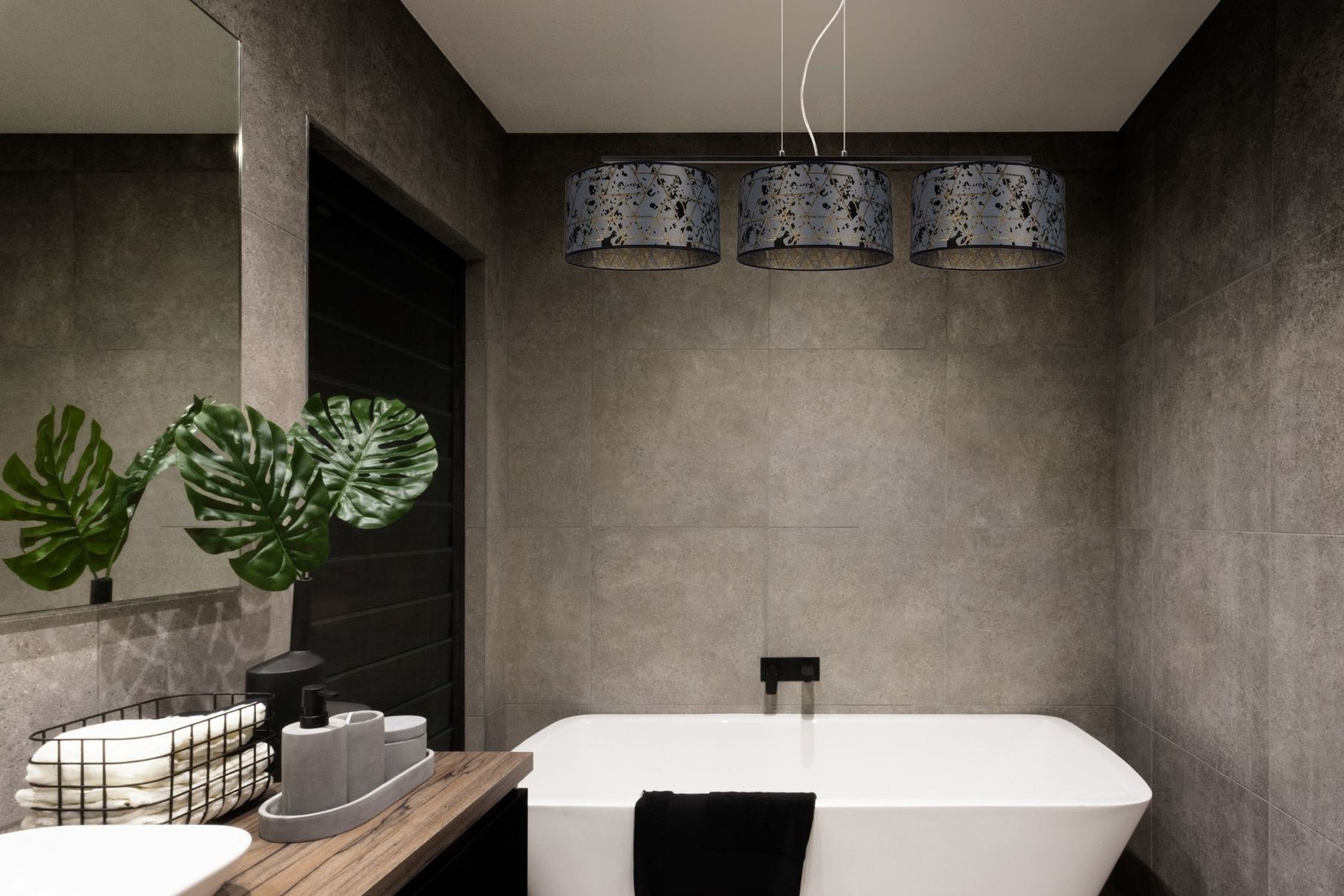 Confortable lampe à suspendre Tissu Graphite Motif E27 L:100 cm Drinnen, Innenarchitektur, Baden, Badewanne, Wanne