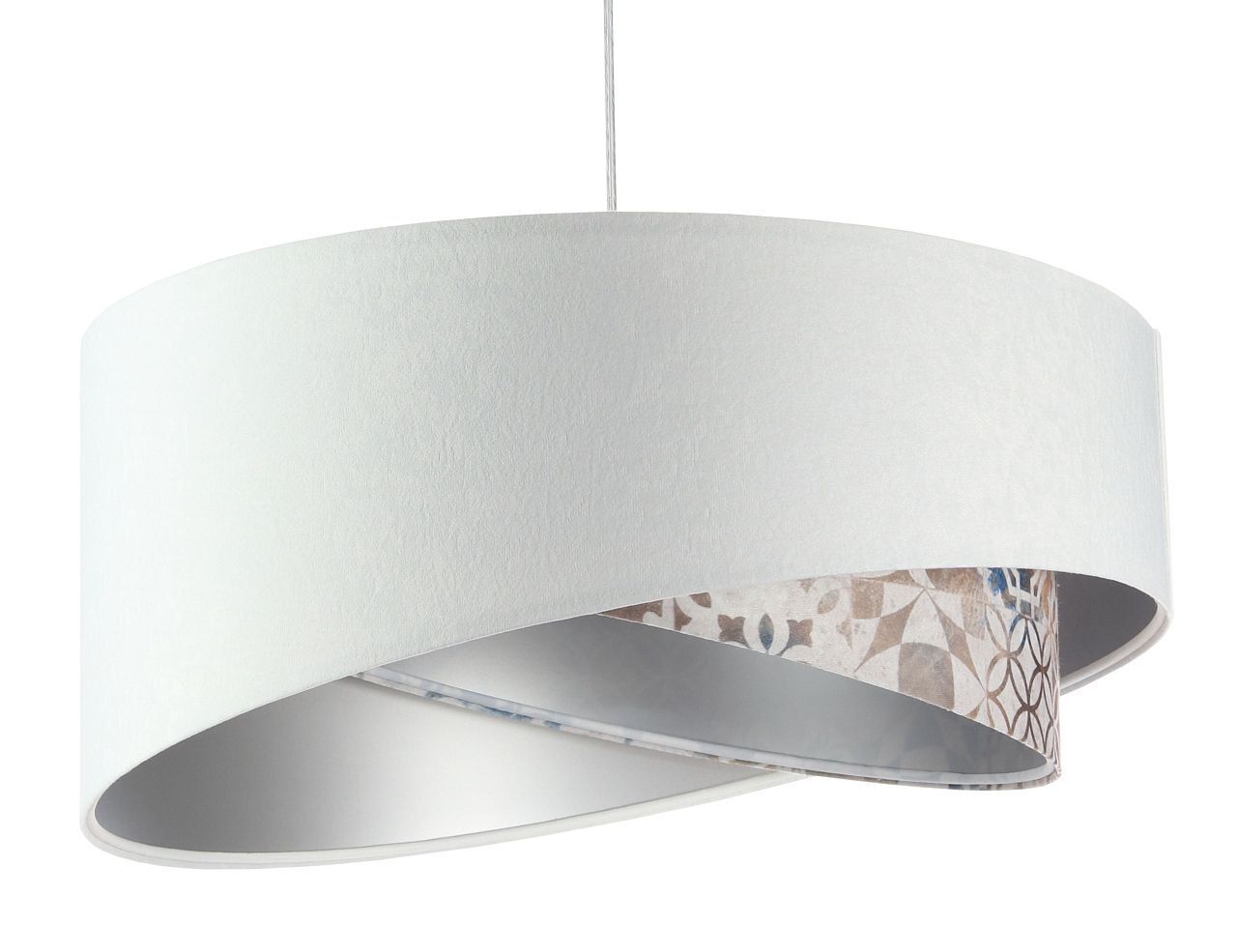 Lampe à suspendre Blanc Beige Argent E27 Ø 50 cm Tissu aspect velours Lampe, Deckenleuchte