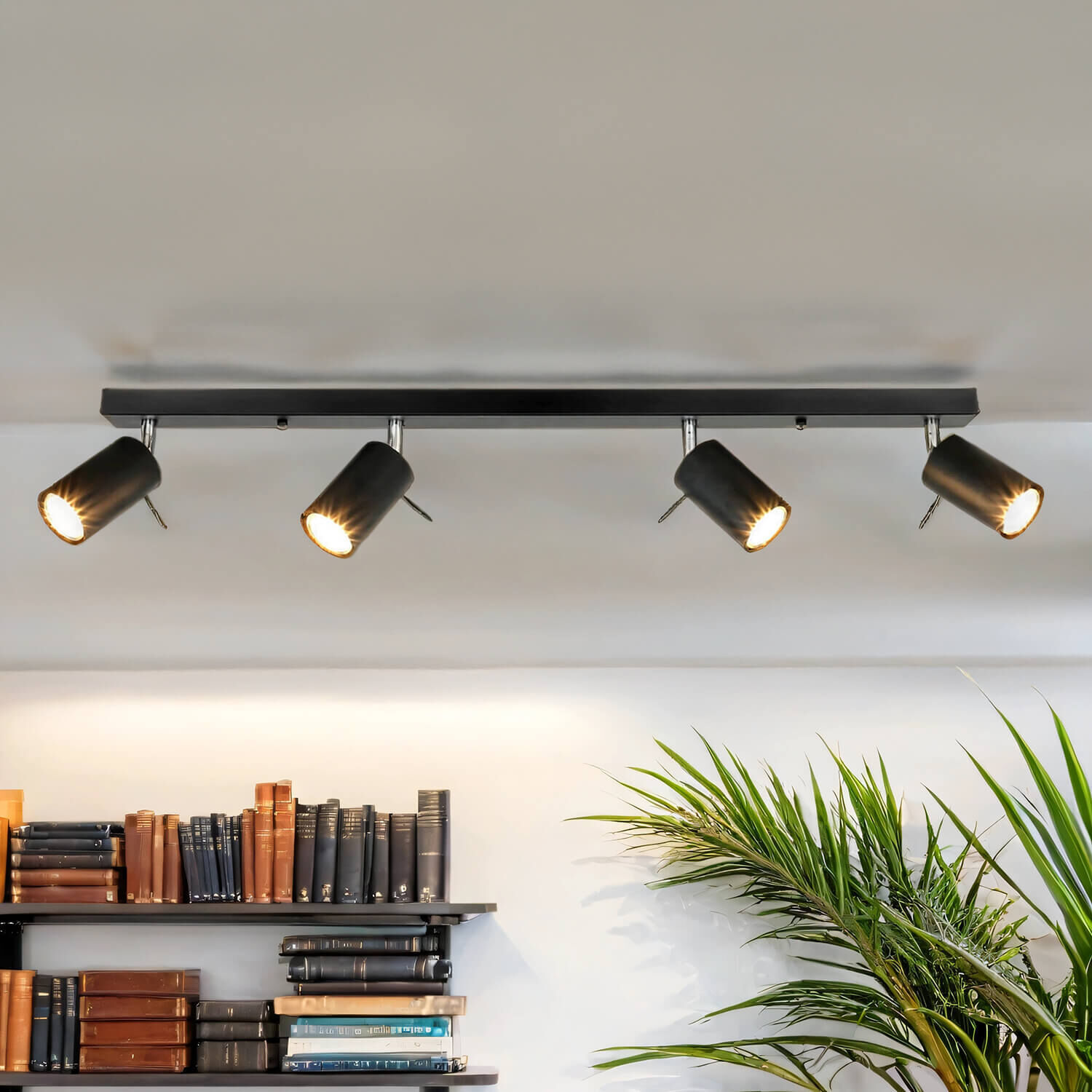 Deckenstrahler 4-flammig GU10 80 cm lang Schwarz Metall Lampe, Mobiliar