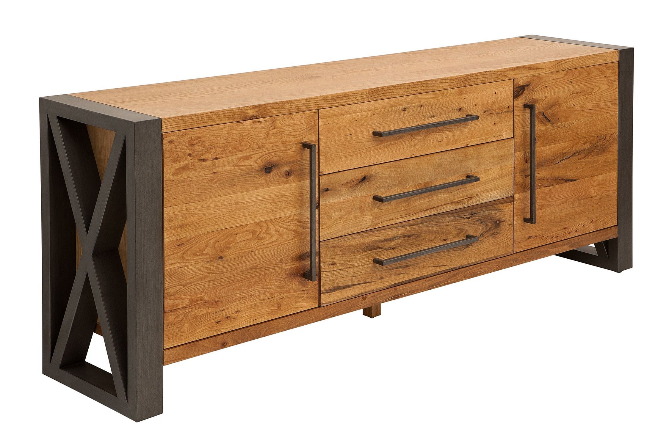 XXL Sideboard chêne sauvage largeur 200 cm piètement traîneau industriel
