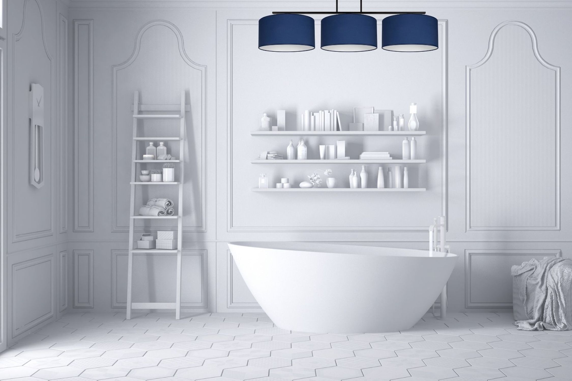 Plafonnier long Tissu Noir Bleu Blanc E27 100 cm
