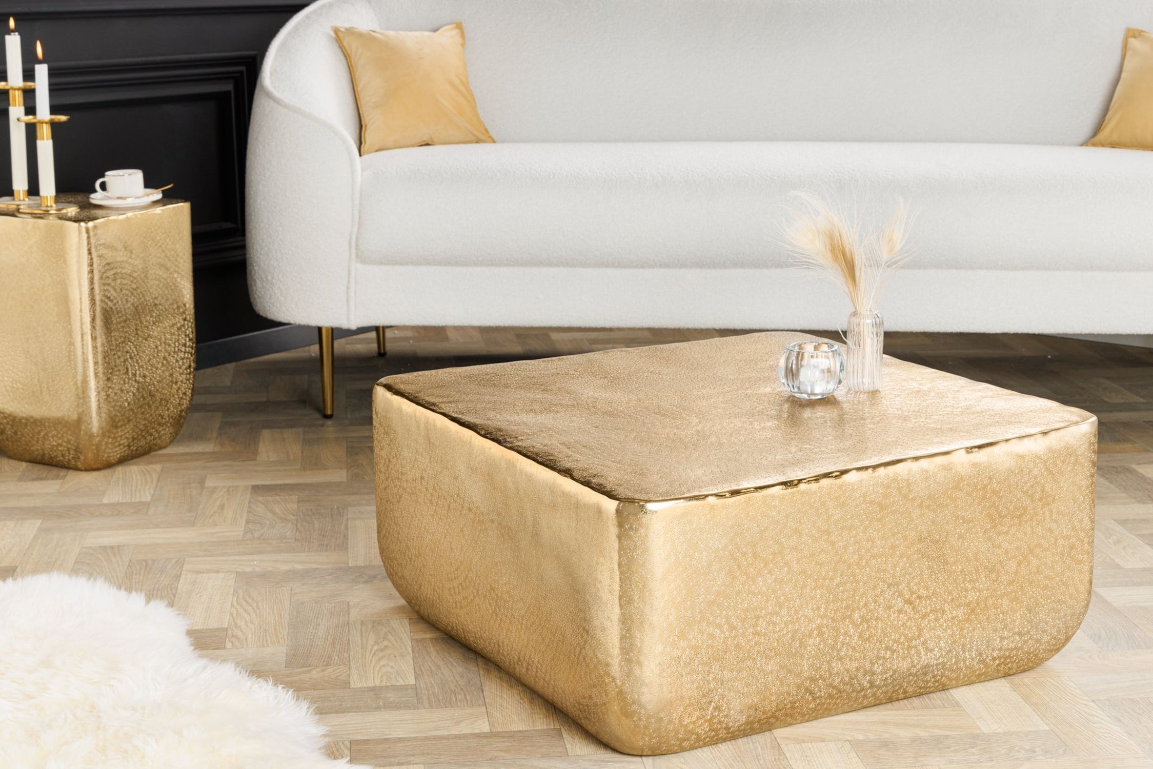 Couchtisch Metall in Gold 68 x 68 cm Handarbeit Moebel, Osmanisch
