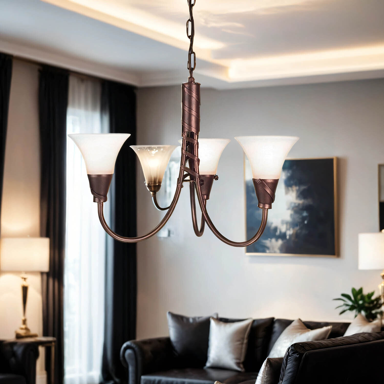 Rustikaler Lüster ROHDIN in Kupfer 3x14 Leuchte Leuchter, Lampe