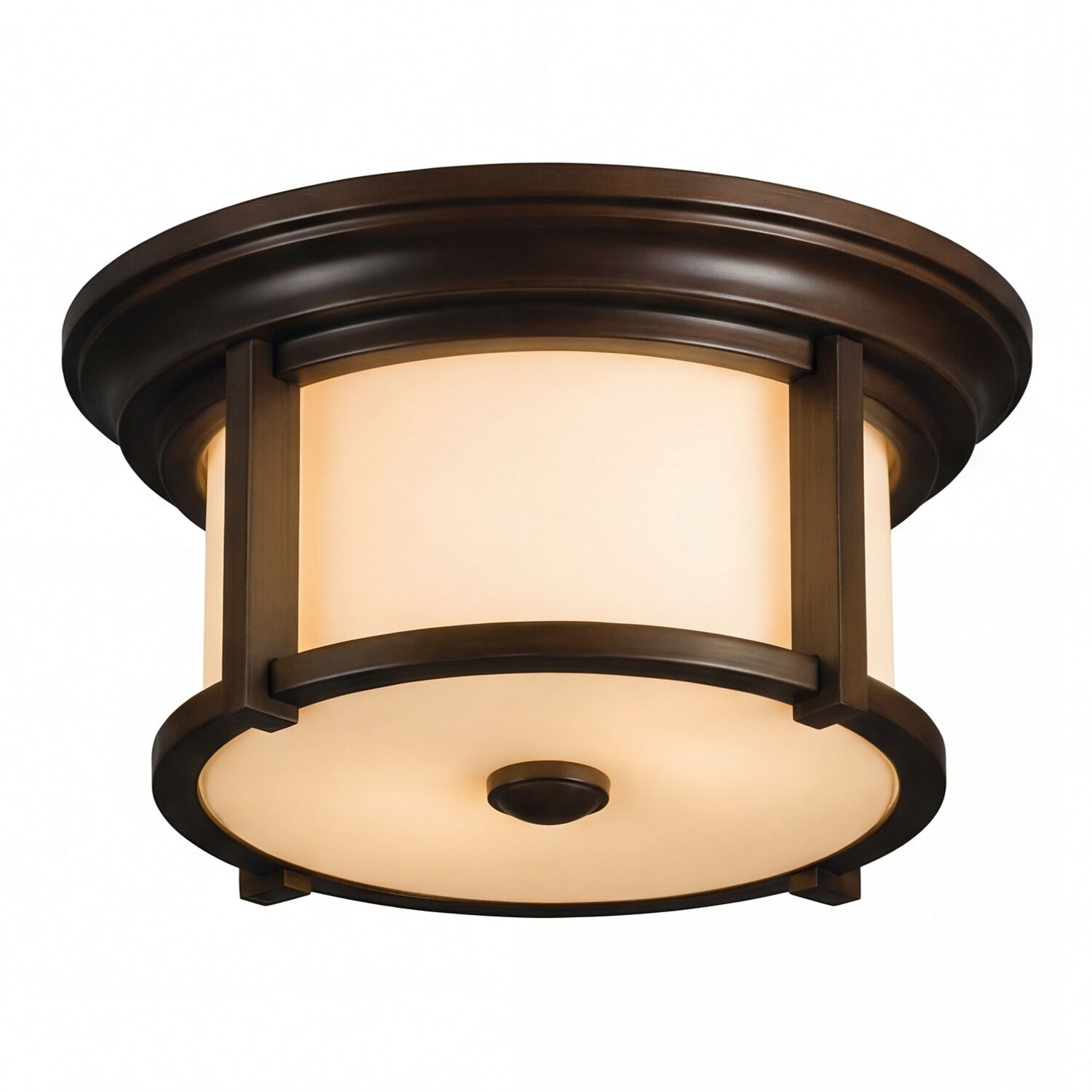 Deckenleuchte, Flush Mount, Bronze-Finish, Glasschirm, Runde Leuchte