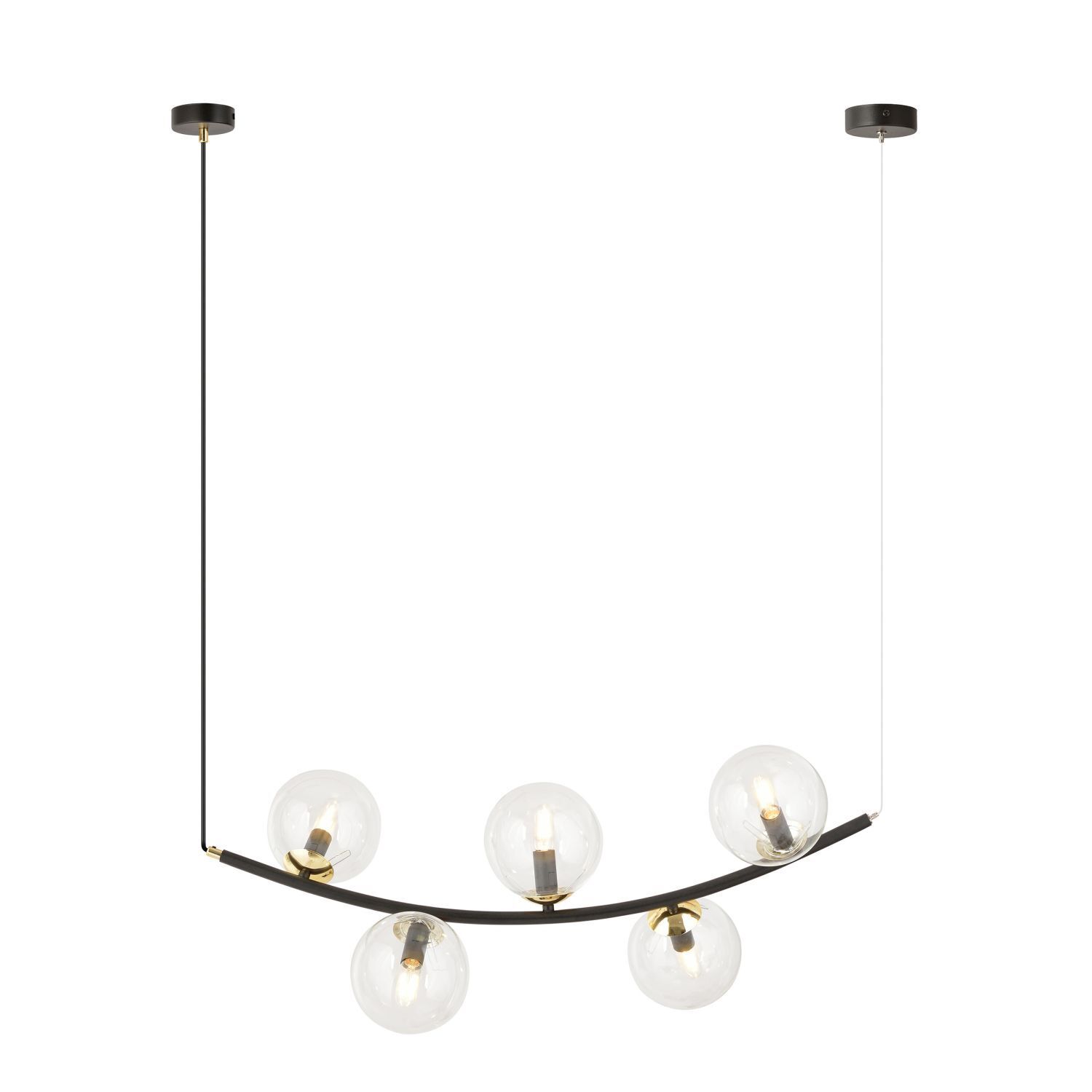 Hängelampe Glas Metall L: 80 cm in Schwarz Gold E14 5-flammig