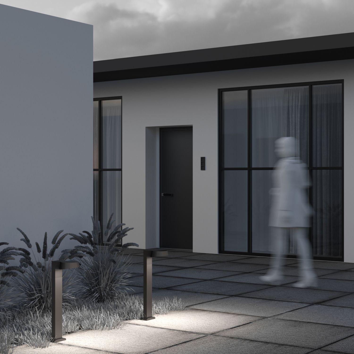 Lampe d'allée aluminium verre LED IP54 65 cm graphite URSA Tür, Person